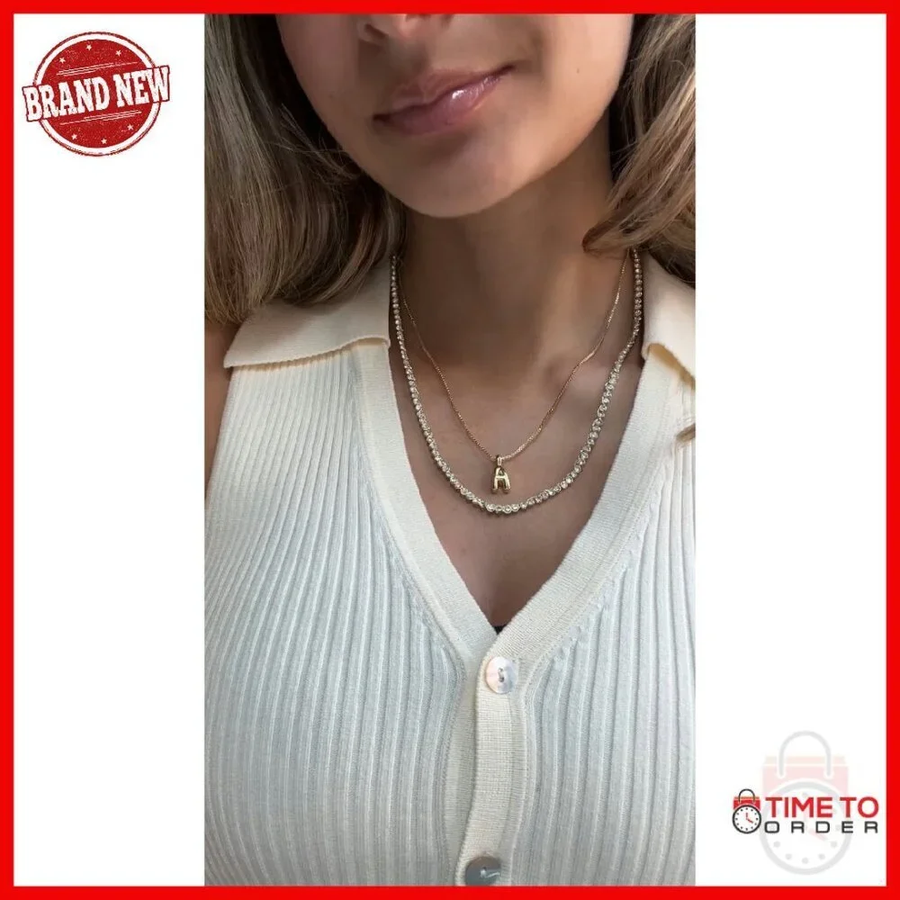 Gold-Plated Bubble Initial Pendant Necklace 17 Inch Chain Personalized Gift
